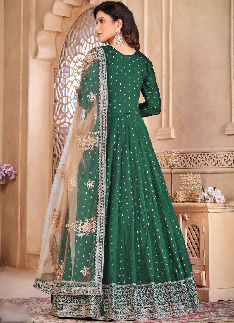 Designer Green Tafeta Silk Embroidery Anarkali Suit
