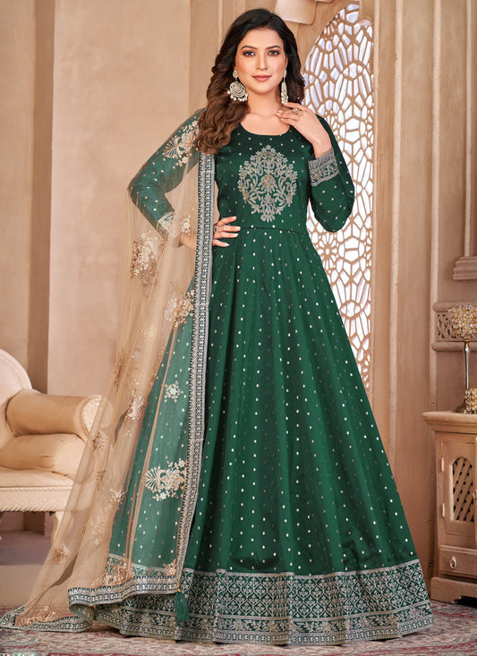 Designer Green Tafeta Silk Embroidery Anarkali Suit