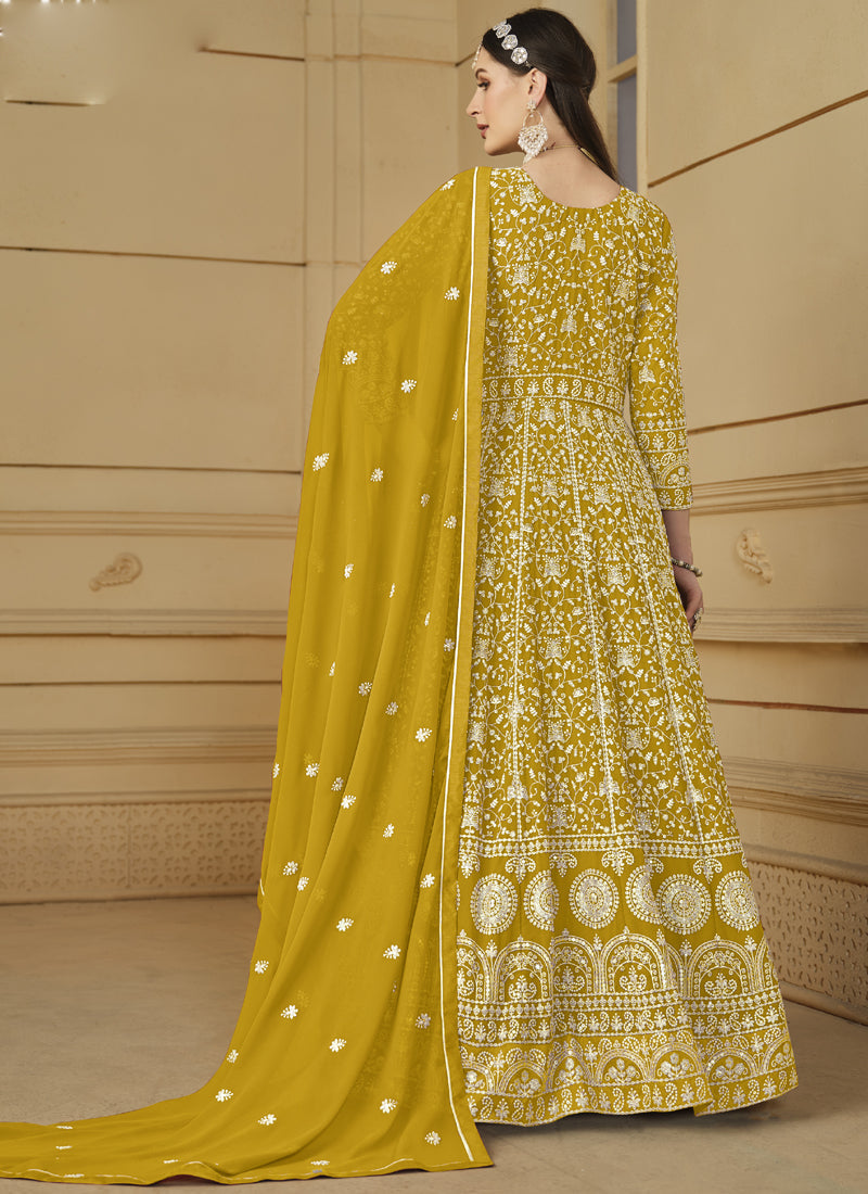Designer Yellow Faux Georgette Embroidery Anarkali Suit