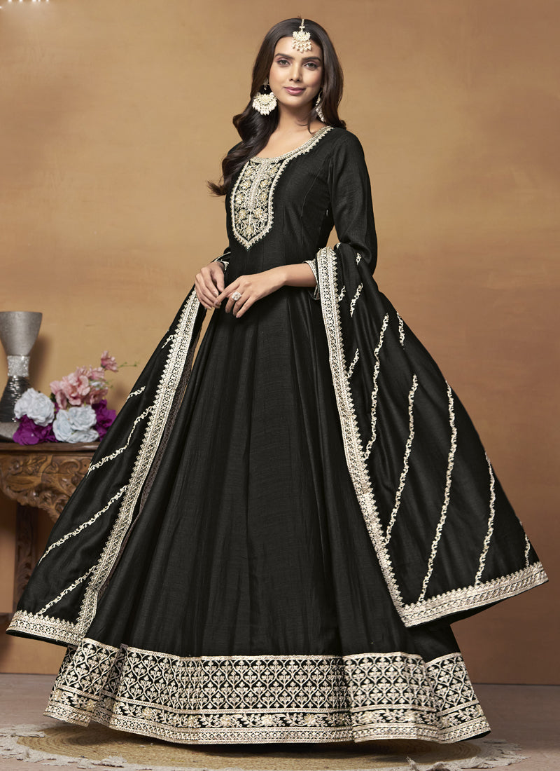 Black Art Silk Embroidered Anarkali Suit