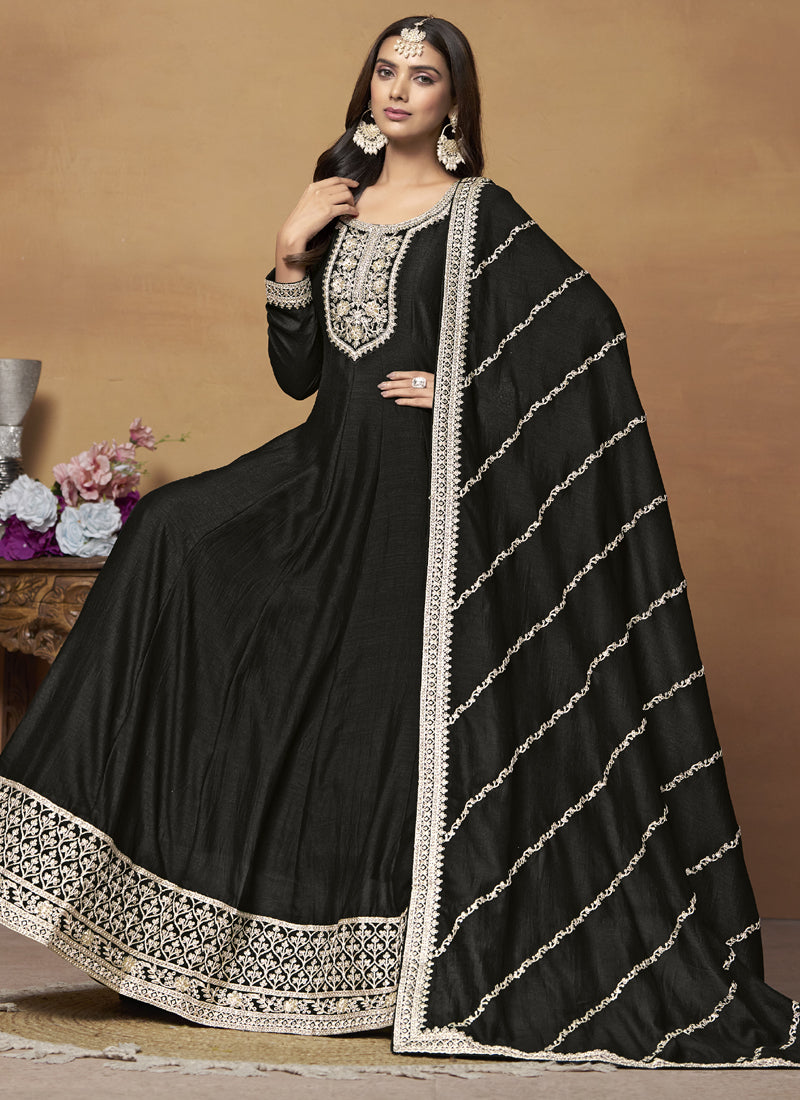 Black Art Silk Embroidered Anarkali Suit