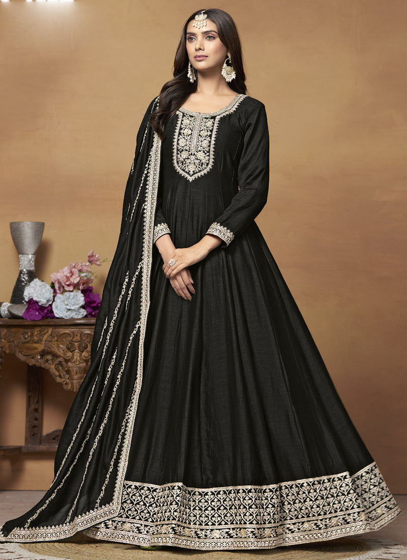 Black Art Silk Embroidered Anarkali Suit
