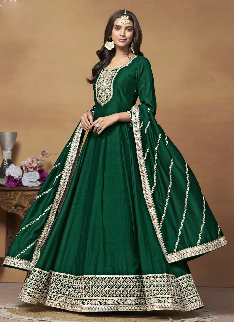 Green Art Silk Embroidered Anarkali Suit