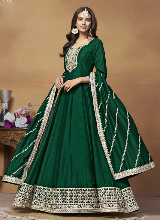 Green Art Silk Embroidered Anarkali Suit