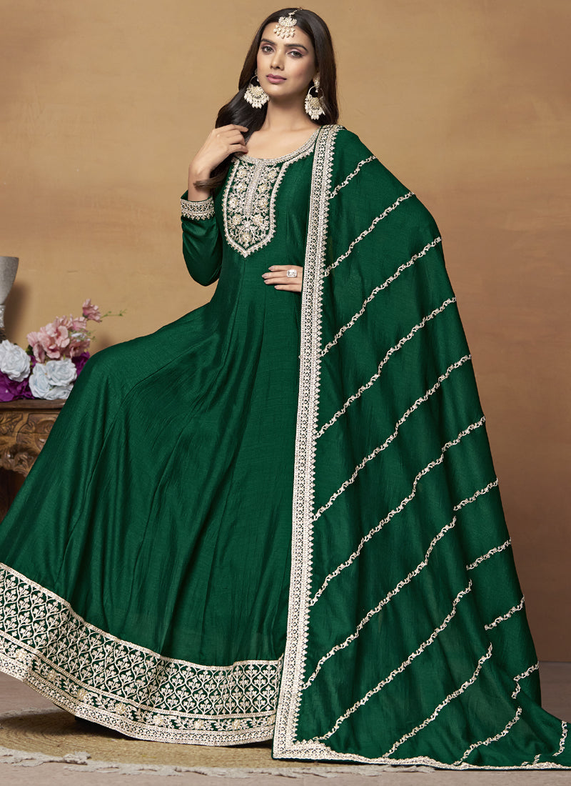Green Art Silk Embroidered Anarkali Suit