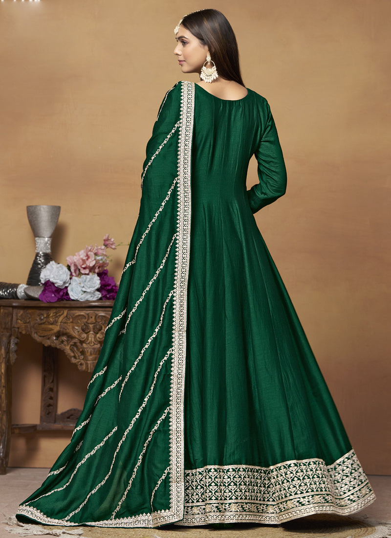 Green Art Silk Embroidered Anarkali Suit