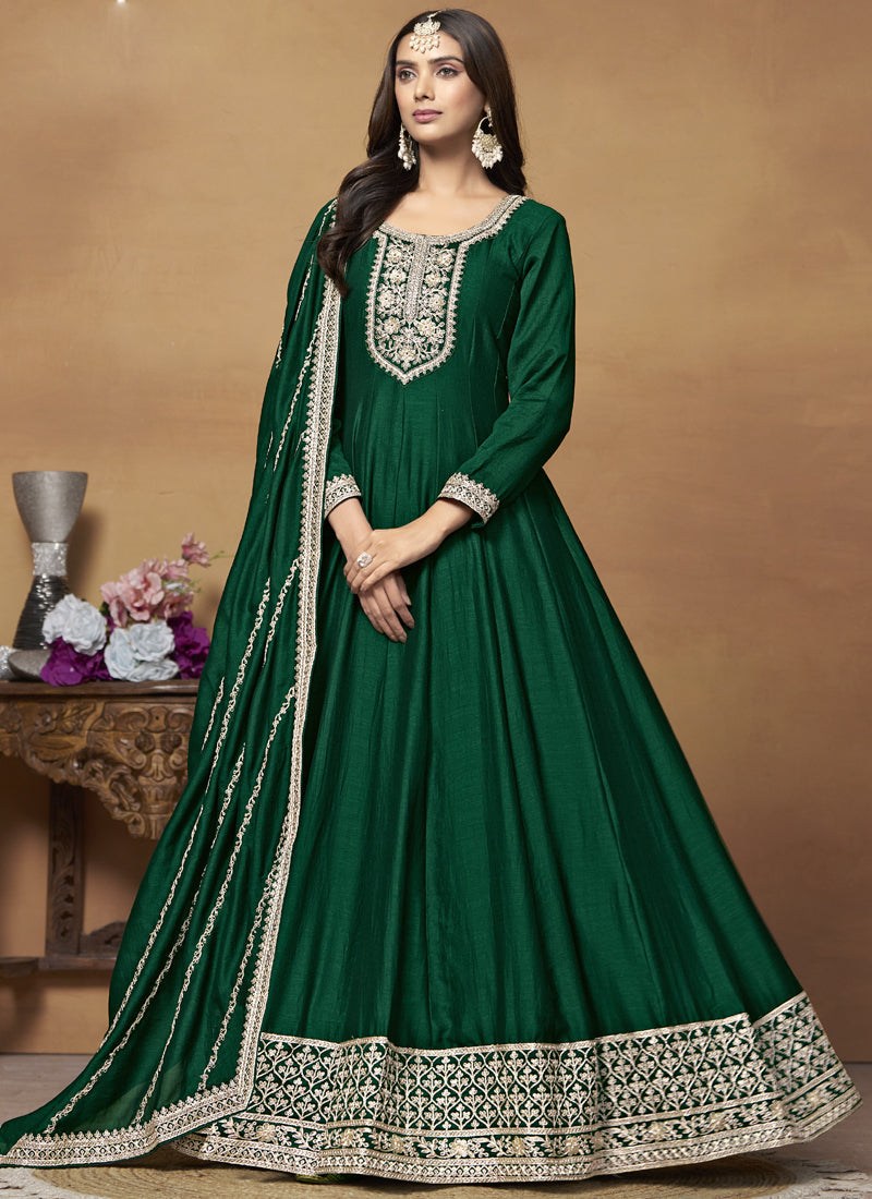 Green Art Silk Embroidered Anarkali Suit