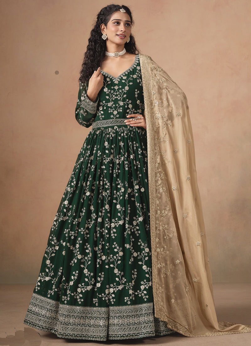 Green Georgette Embroidered Anarkali Wedding Wear Suit