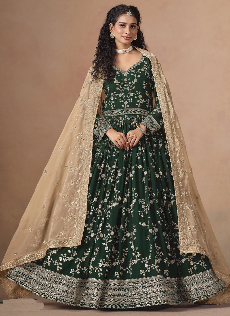 Green Georgette Embroidered Anarkali Wedding Wear Suit