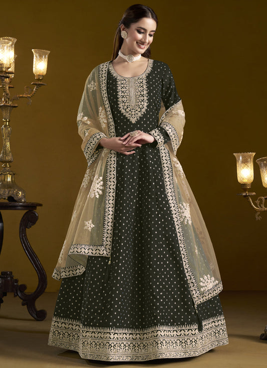 Black Chanderi Butti Embroidered Anarkali Suit