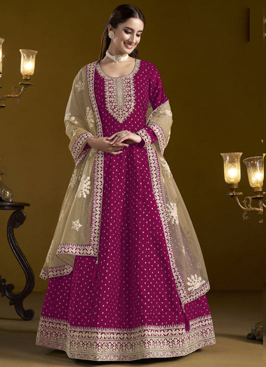 Rani Pink Chanderi Butti Embroidered Anarkali Suit