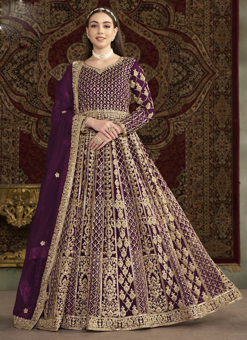 Violet Net Embroidered Anarkali Suit