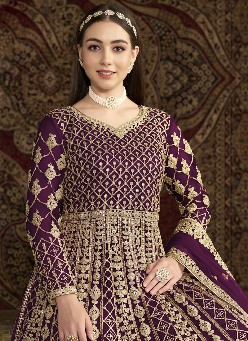 Violet Net Embroidered Anarkali Suit