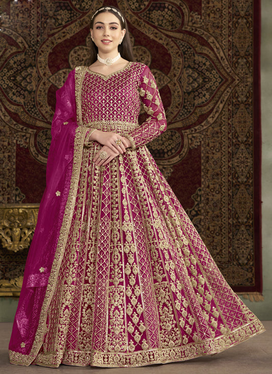 Pink Net Embroidered Anarkali Suit