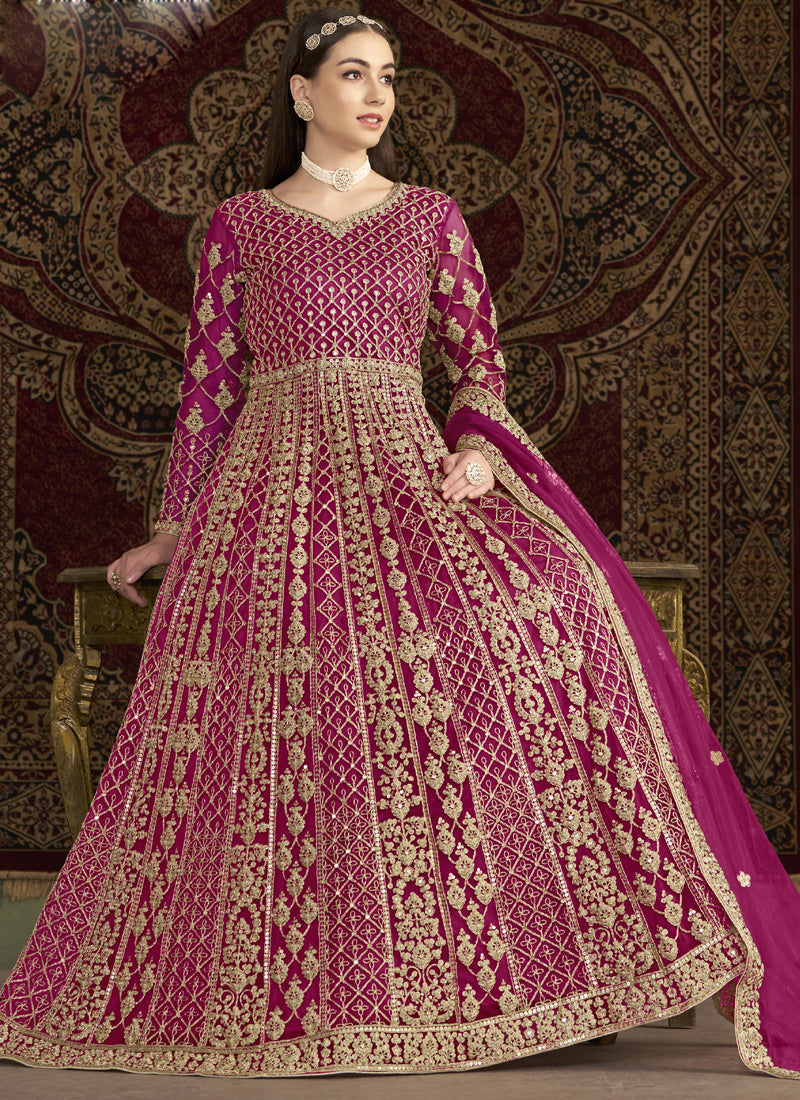 Pink Net Embroidered Anarkali Suit