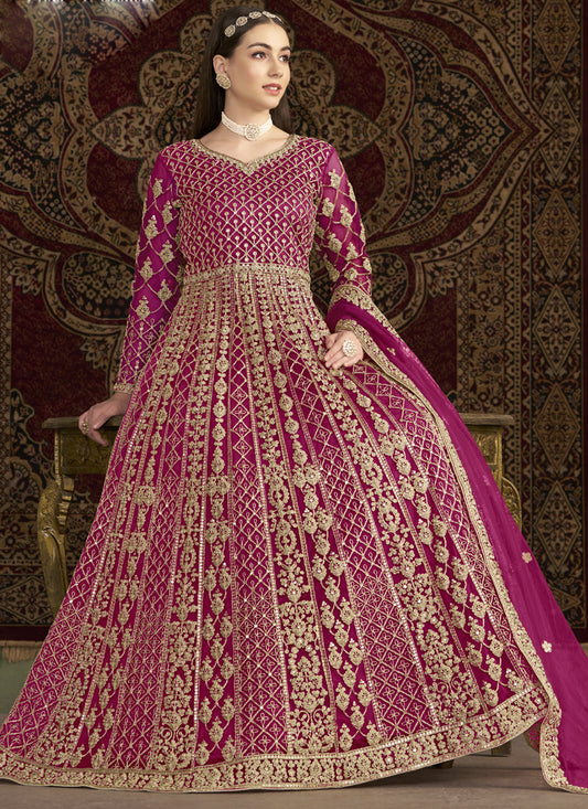Pink Net Embroidered Anarkali Suit