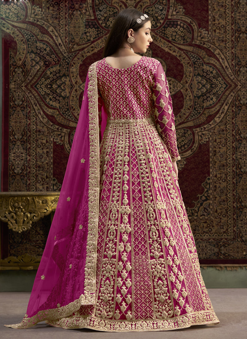 Pink Net Embroidered Anarkali Suit