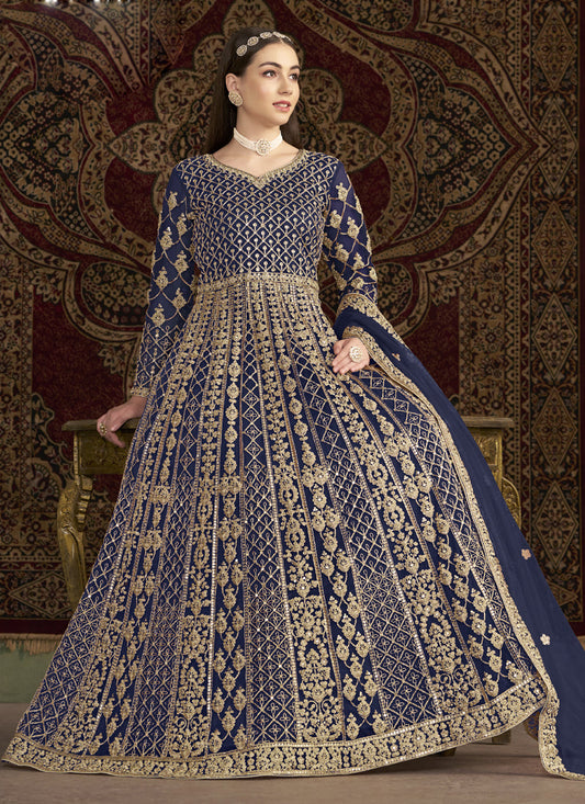Blue Net Embroidered Anarkali Suit