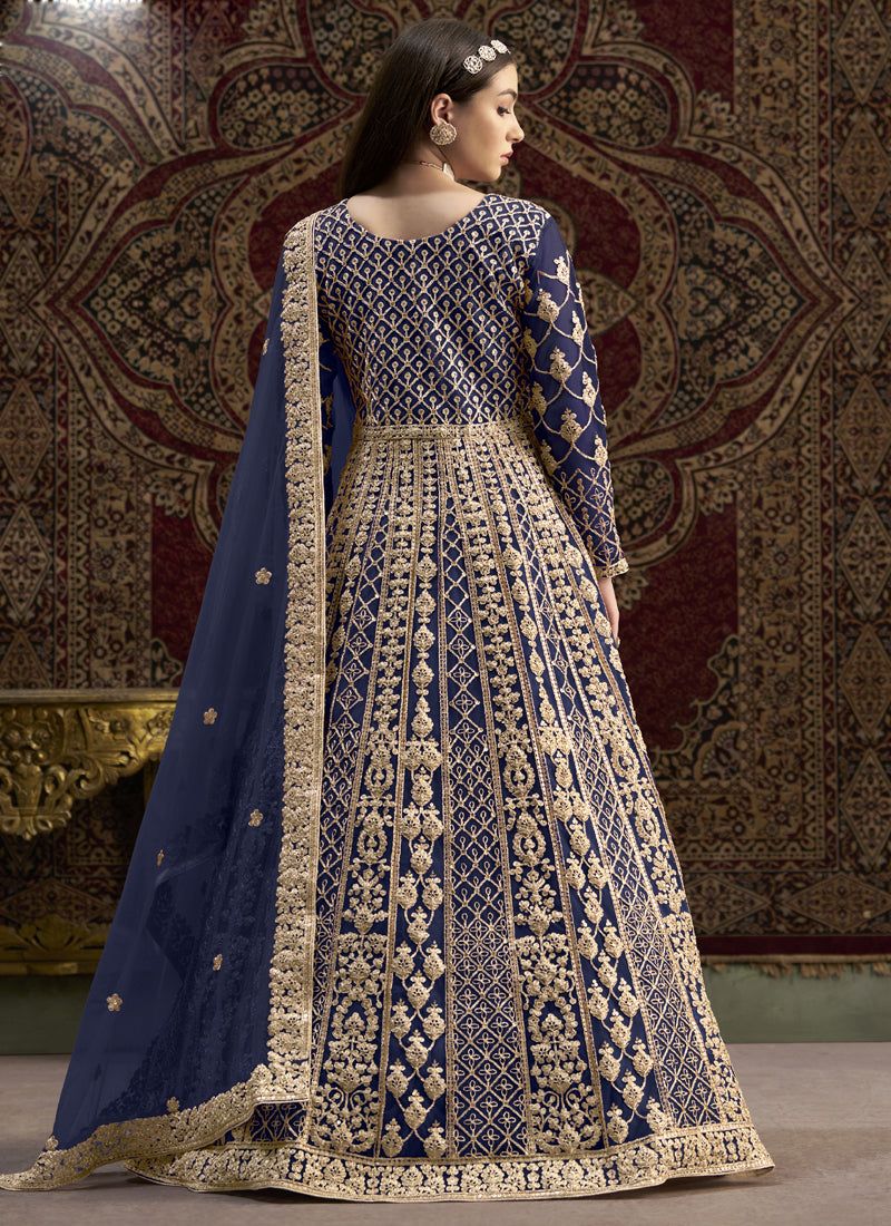 Blue Net Embroidered Anarkali Suit