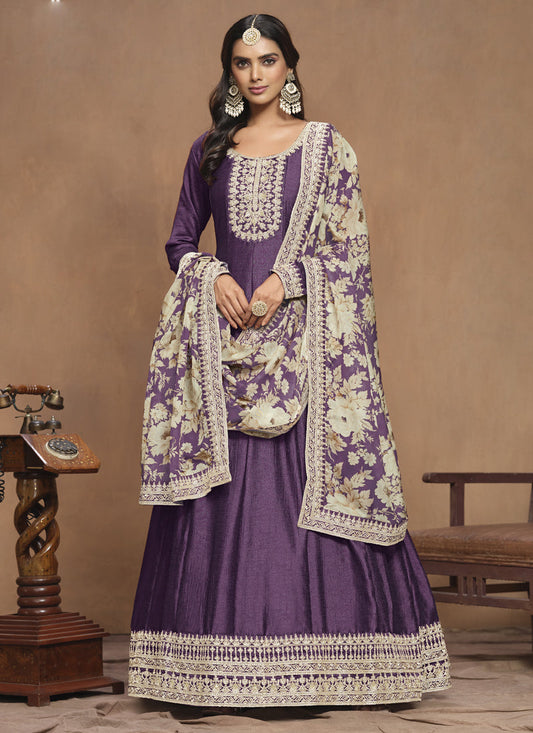 Purple Art Silk Embroidered Anarkali Suit