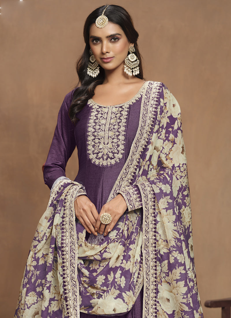 Purple Art Silk Embroidered Anarkali Suit