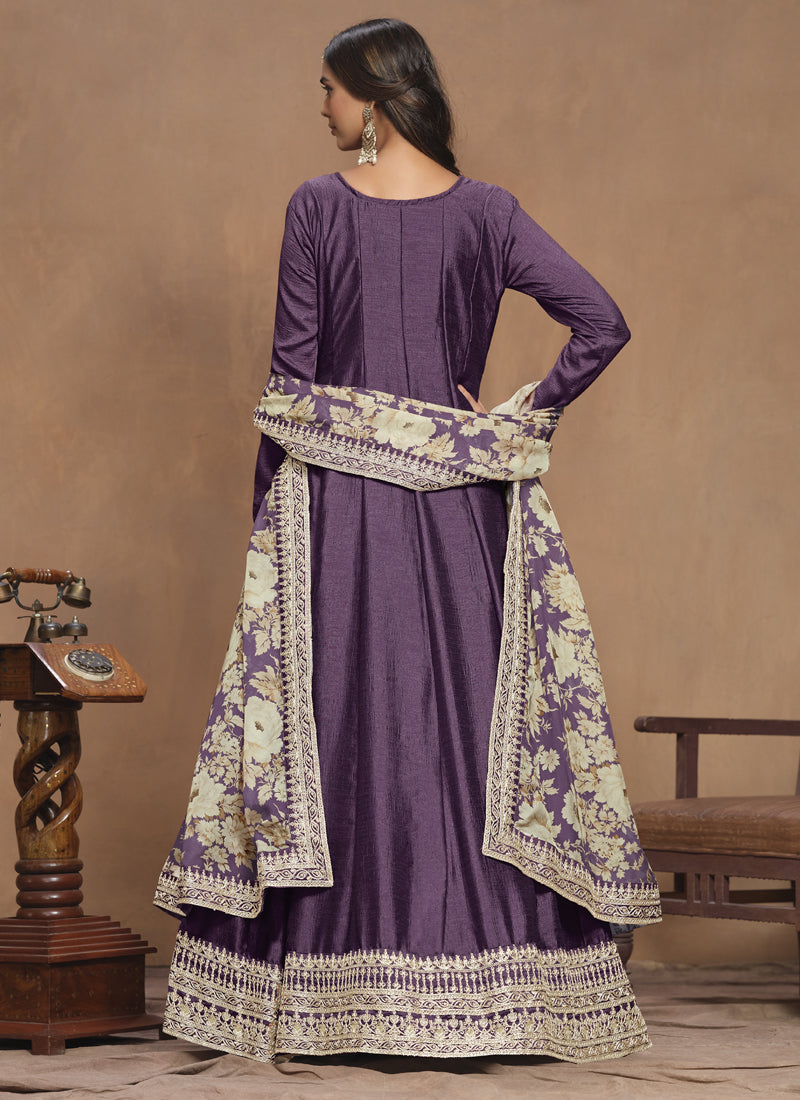Purple Art Silk Embroidered Anarkali Suit