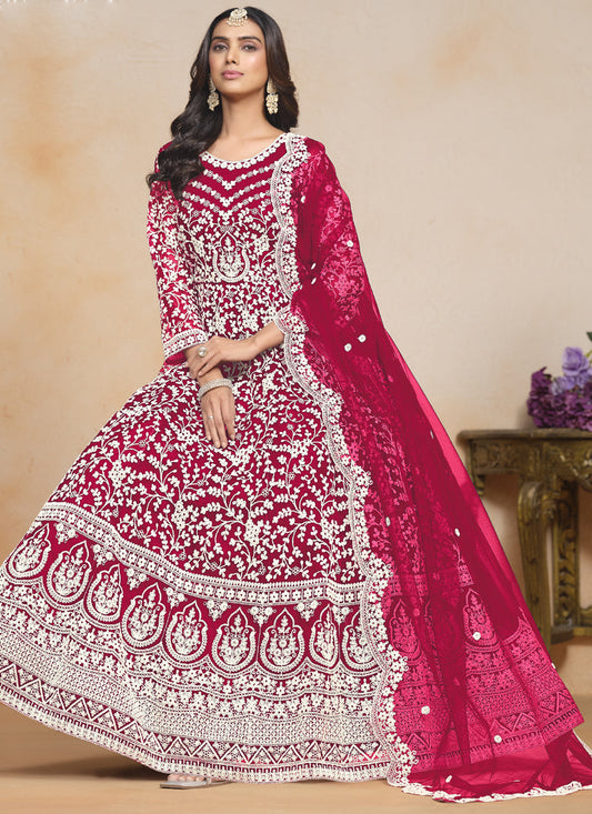 Pink Net Embroidered Designer Anarkali Suit
