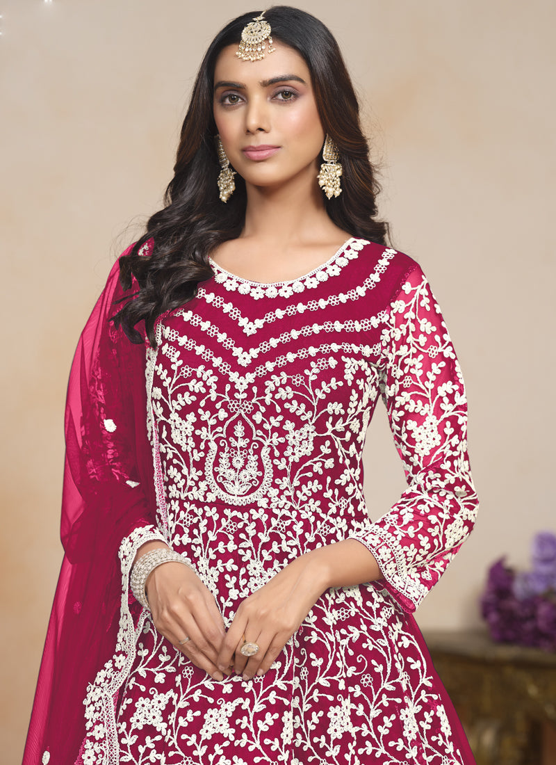 Pink Net Embroidered Designer Anarkali Suit