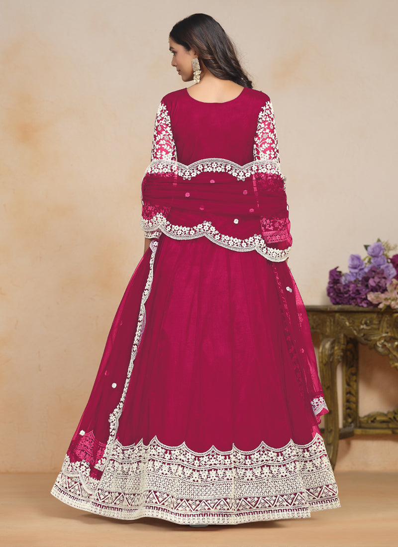 Pink Net Embroidered Designer Anarkali Suit