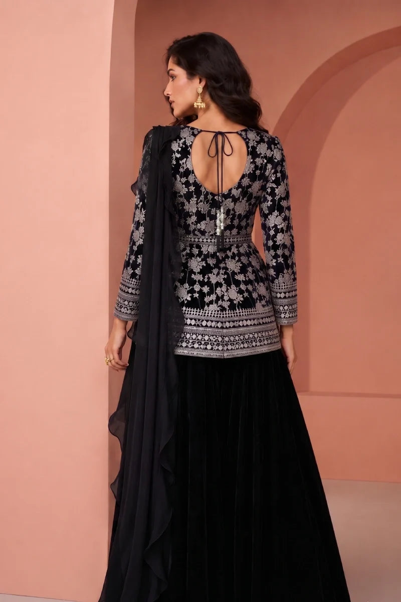 Black Jacquard Palazzo Suit with Dupatta