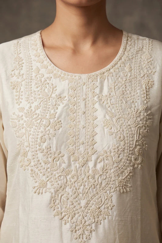 Off White Premium Chinon Beads Palazzo Suit
