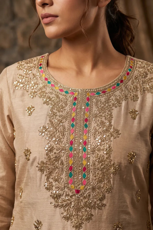 Cream Premium Chinon Embroidered Palazzo Suit