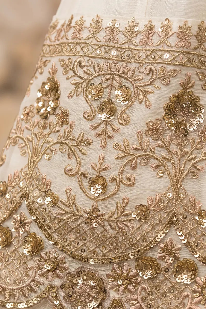 Cream Silk Embroidered Premium Anarkali Suit
