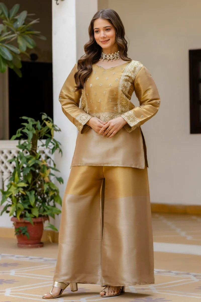 Gold Banarasi Silk Embroidered Cord Set