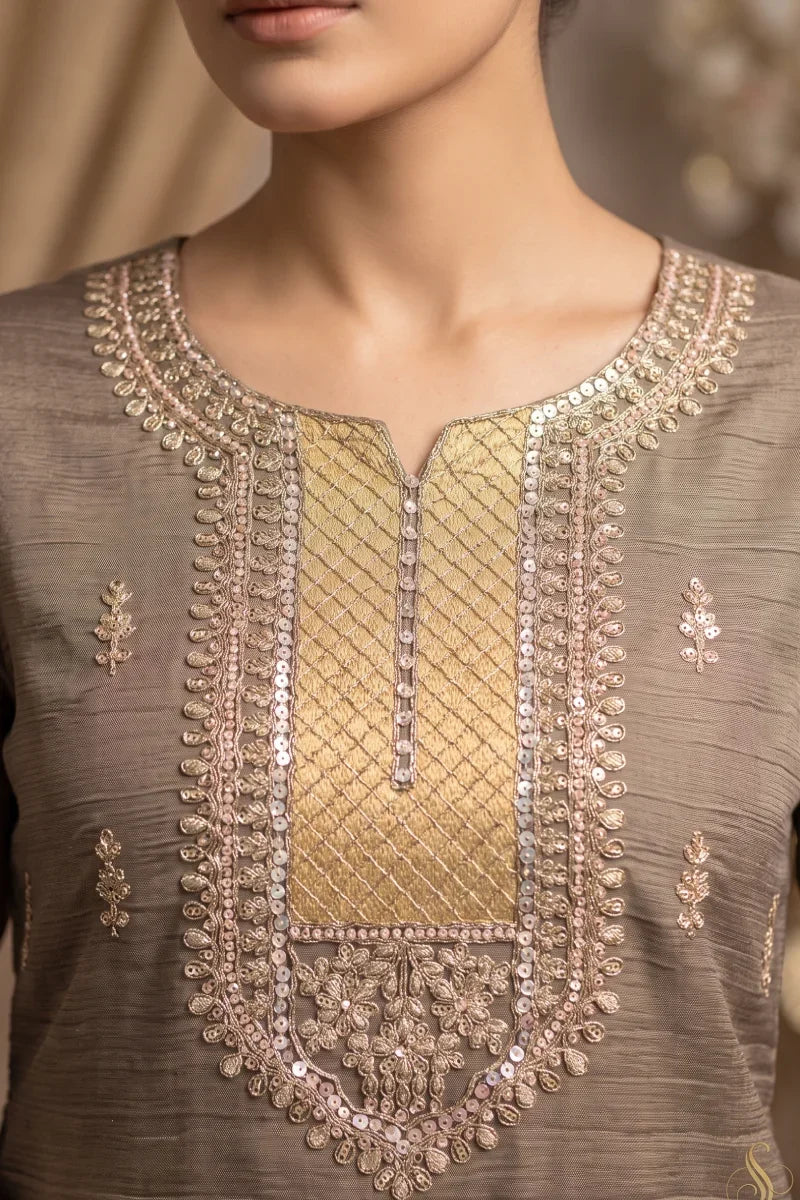 Greyish Green Salsa Silk Beads Salwar Suit
