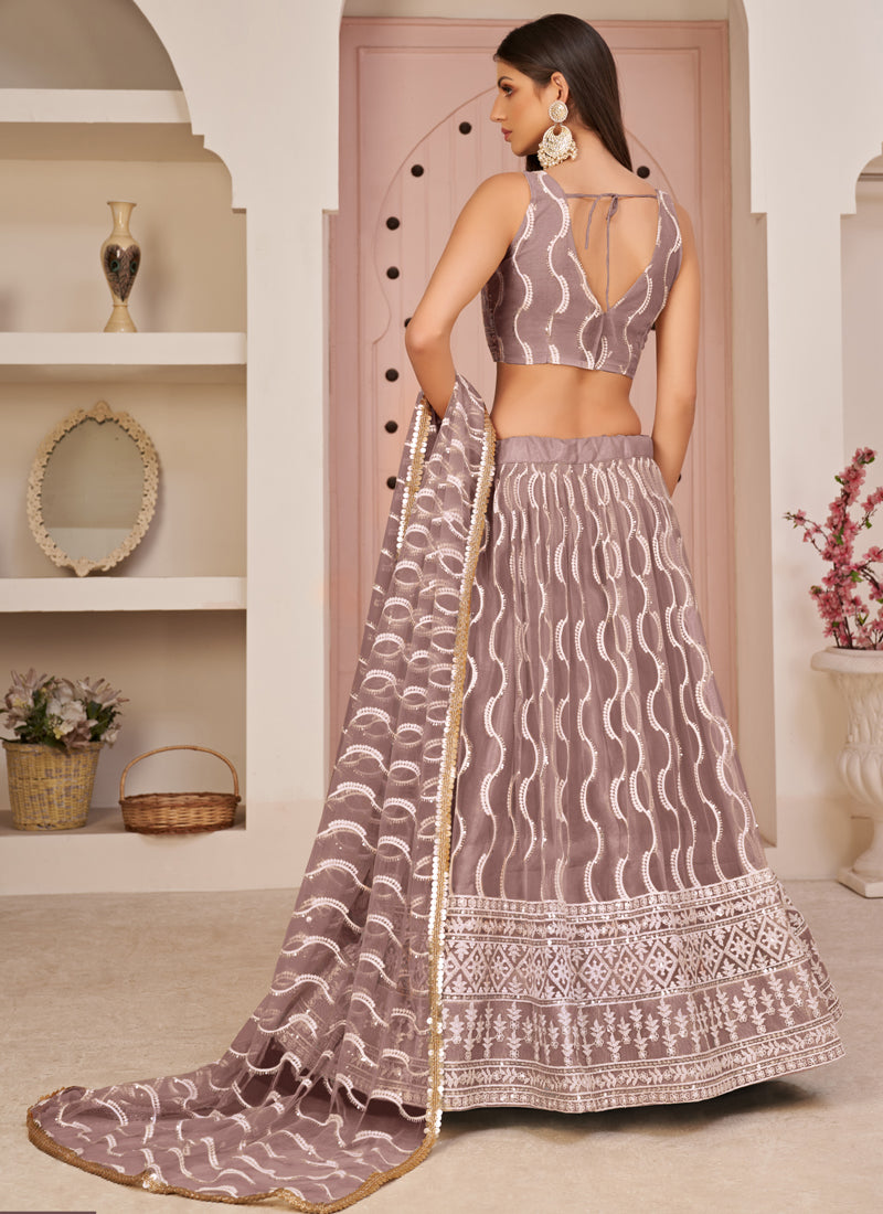 Onion Pink Butterfly Net Embroidery Thread Designer Lehenga