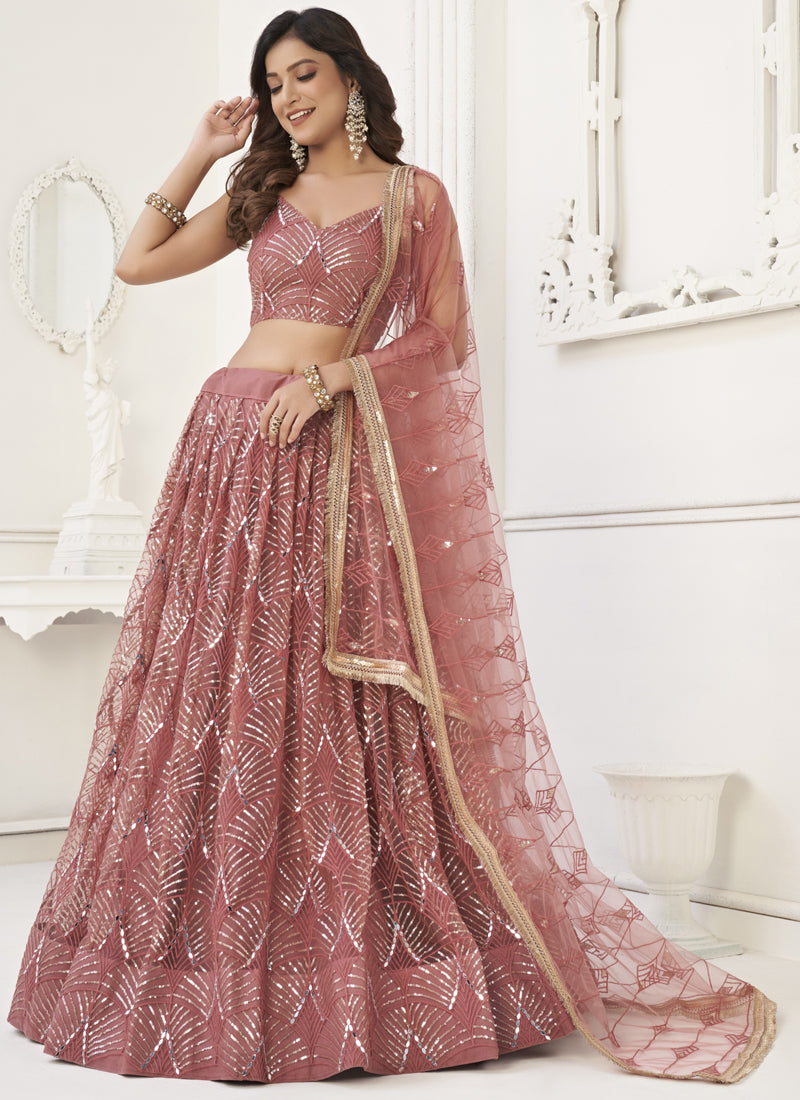 Brown Butterfly Net Embroidery Sequins Designer Lehenga