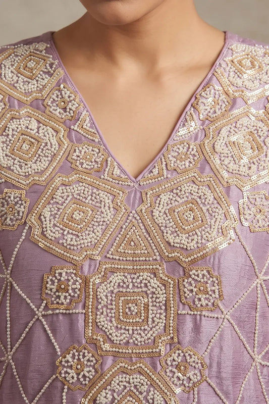 Lavendar Chinon Embroidered & Beads Palazzo Suit