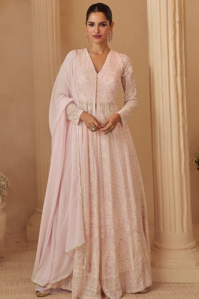 Pink Thread Work Georgette Anarkali Suit
