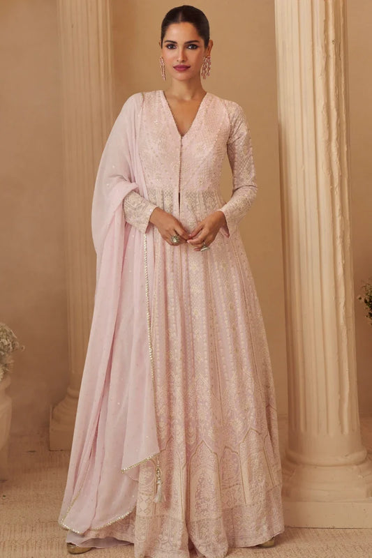 Pink Thread Work Georgette Anarkali Suit