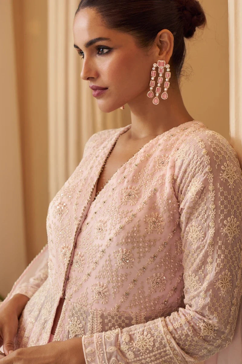 Pink Thread Work Georgette Anarkali Suit