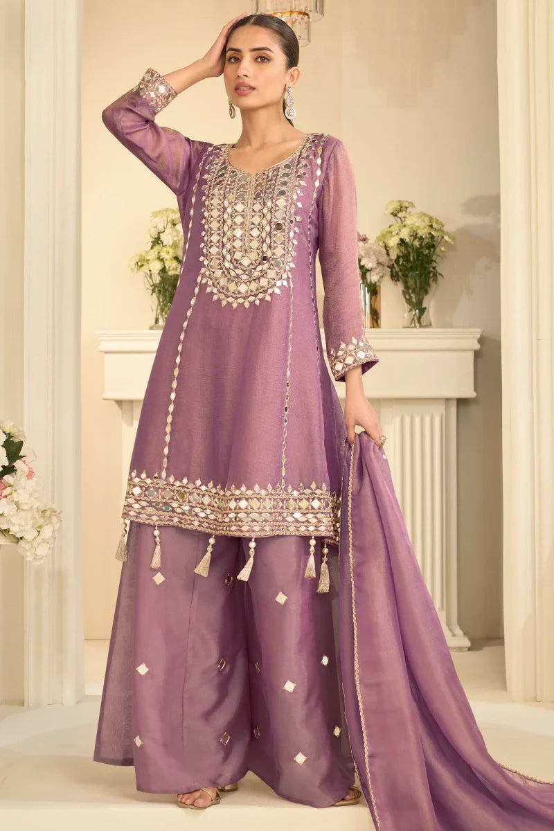 Dusty Pink Shimar Silk Mirror Palazzo Suit