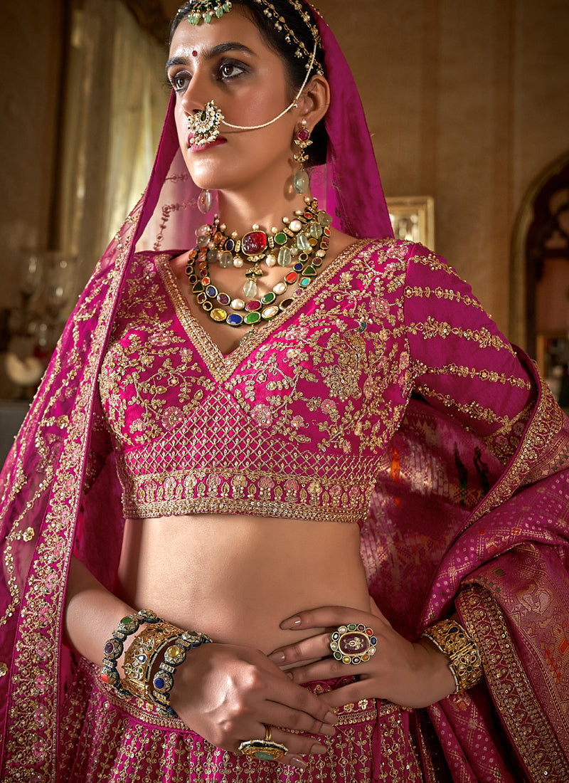 Hot Pink Multi Embroidered Wedding Lehenga Choli