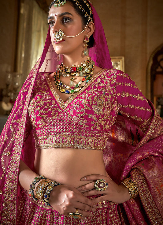 Hot Pink Multi Embroidered Wedding Lehenga Choli