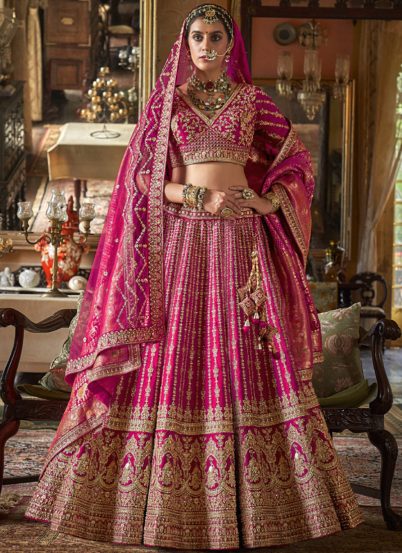 Hot Pink Multi Embroidered Wedding Lehenga Choli