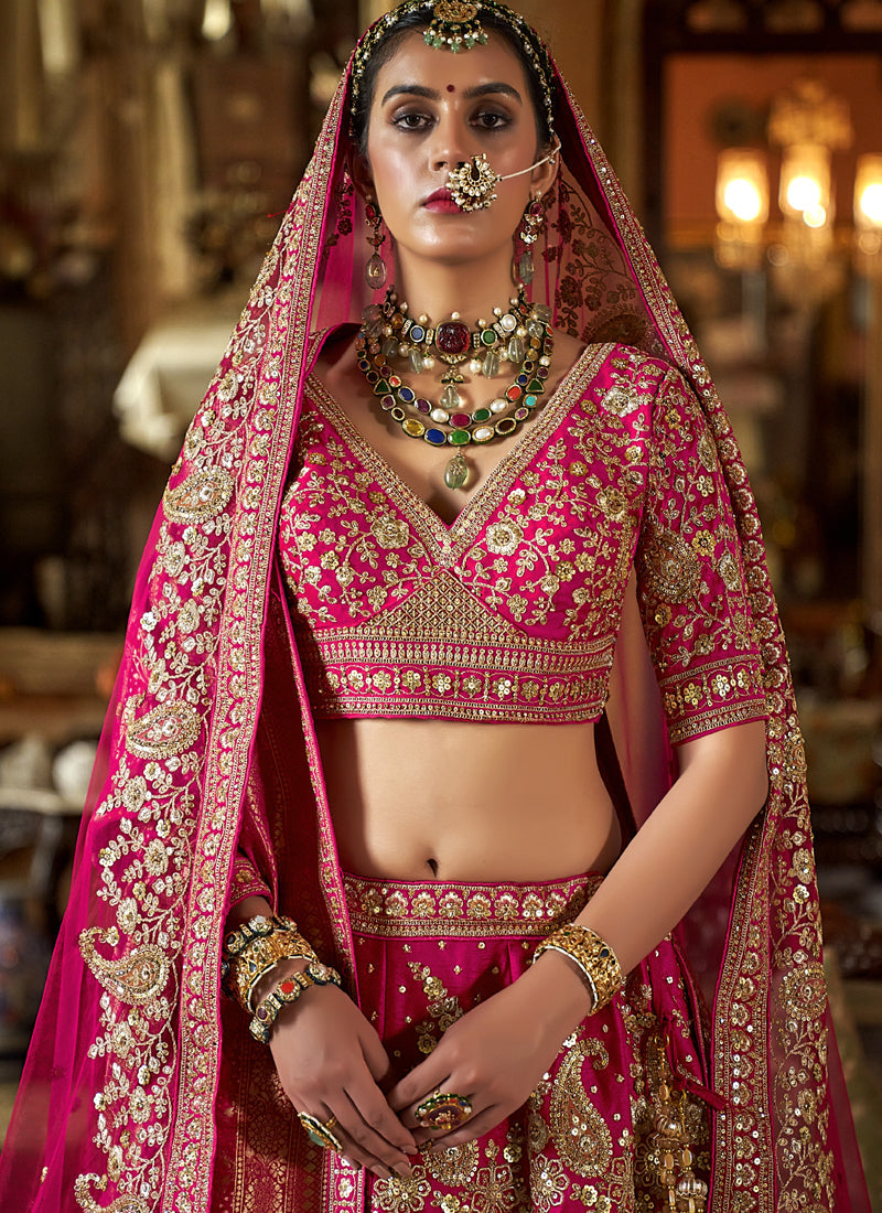Bridal Pink Multi Silk Embroidered Wedding Lehenga Choli