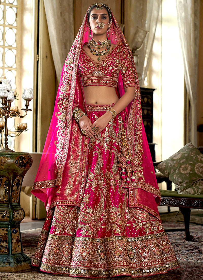 Bridal Pink Multi Silk Embroidered Wedding Lehenga Choli