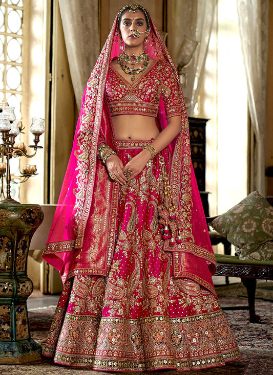 Bridal Pink Multi Silk Embroidered Wedding Lehenga Choli