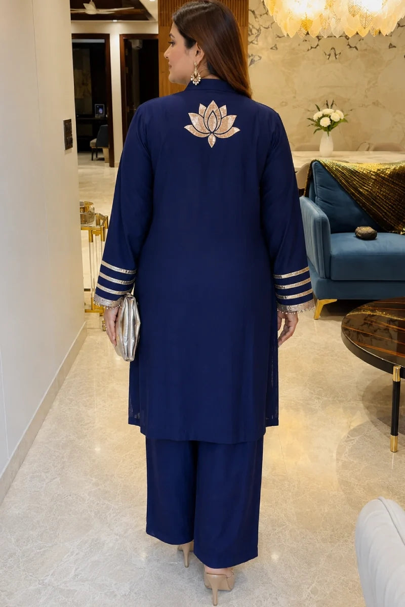 Navy Blue Gota work Salwar Suit with Jacket