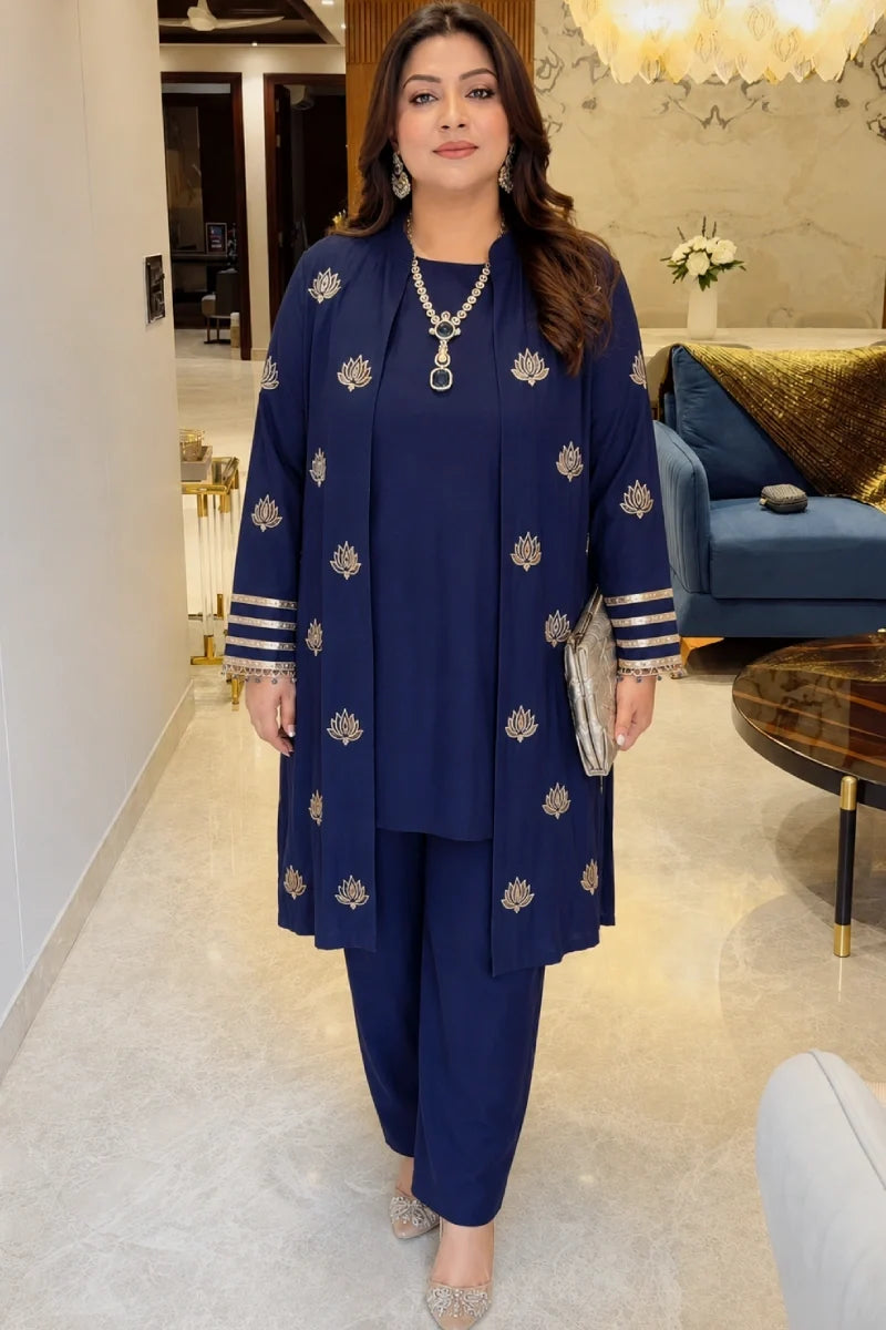 Navy Blue Gota work Salwar Suit with Jacket